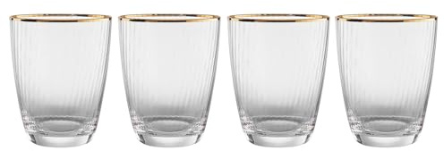 BUTLERS 4er Set Wasserglas Glas - GOLDEN TWENTIES - mit Goldrand | Farbe Durchsichtig - 300 ml - Saftglas für Wasser & Säfte - Trinkglas für Softdrinks & Limonade