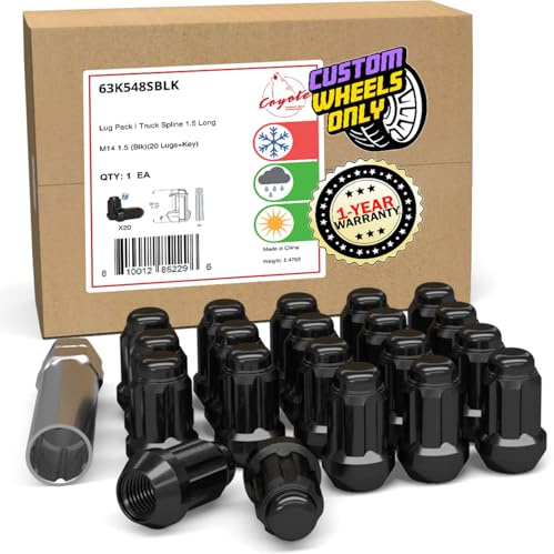 Wheel Accessories Parts 20 Pcs M14x1.5 14x1.5 Thread Short Truck 1.50 Long Spline Lug Nuts Black 6 Spline Hex Fits Chevy Camaro Corvette ｜ Dodge Charger Challenger ｜ Ford Mustang ｜ Jeep Wrangler
