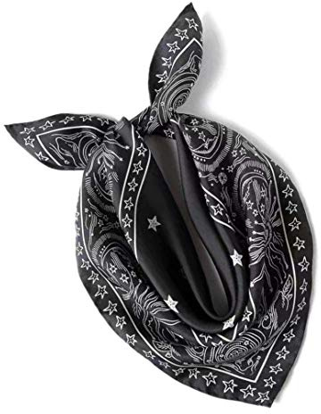ANDANTINO 100% Pure Mulberry Silk Small Square Scarf -21'' x 21''- Breathable Lightweight Neckerchief -Digital Printed Headscarf (Star-Black)
