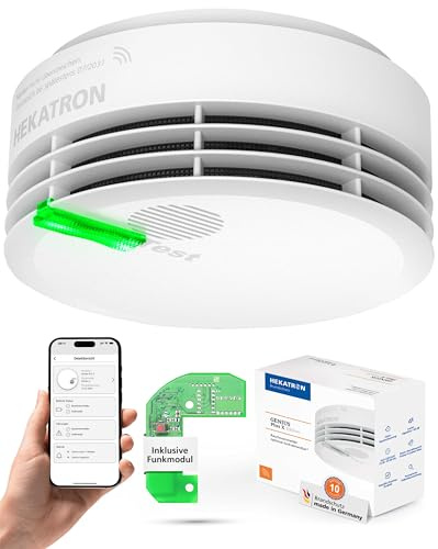 Hekatron Genius Plus X Rauchmelder vernetzt mit Funkmodul Basis X – 1 Stück | 10 Jahre Batterie – Testsieger Stiftung Warentest – made in Germany – Funkrauchmelder Set – mehrsprachig