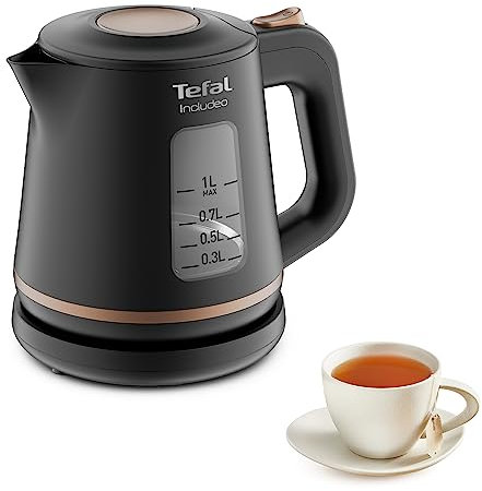 Tefal KI5338 Includeo Wasserkocher, Fassungsvermögen 1 L, Anti-Rutsch-Griff, einfach abzulesende Wasserstandsanzeige, 360°-Drehsockel, herausnehmbarer Filter, 2400 W, 23.3 x 16.6 x 20 cm