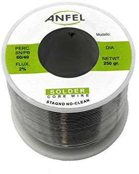 FILO STAGNO BOBINA STAGNO IN ROCCHETTO 60/40 250GR. 0,7MM PER SALDARE SALDATURA LABORATORIO HIGH QUALITY - NO CLEAN - AUTOSALDANTE - CON FLUSSANTE - (0,7mm 250gr)
