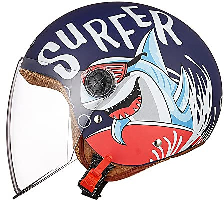 Casco moto bambino, Casco scooter con visiera per Ragazzo e Ragazza, Chiusura rapida, smontabile, lavabile, adatto per 48-55 cm, blu