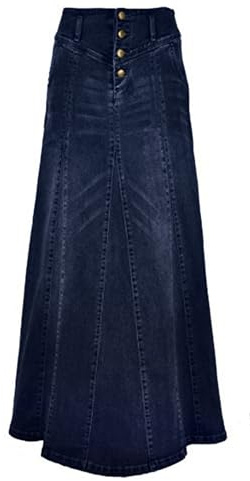 CHARTOU Jupe Longue en Jean rétro pour Femme avec Fermeture à Boutons, Coupe trapèze, Moulante au Niveau des Hanches, Noir foncé, Taille XL