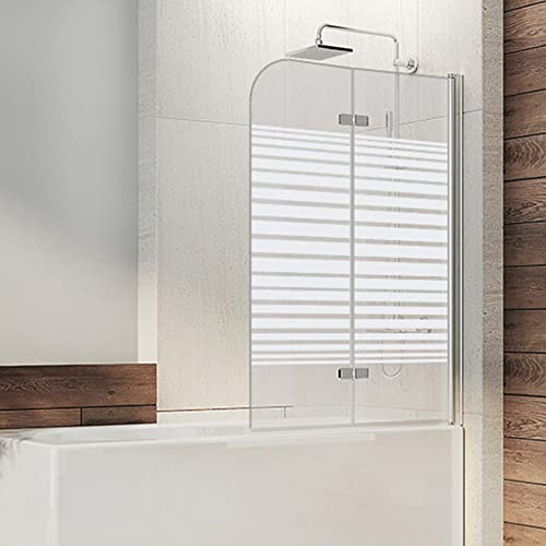 IMPTS Duschwand für Badewanne 120x140cm Badewannen-Aufsatz 2-teilig teilsatiniert faltbar 180°Faltwand 6mm ESG-Sicherheitsglas Duschabtrennung | RECHTS