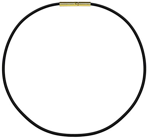 Edellis Kautschukkette Bajonettverschluss Collier Vergoldet Halskette Halsband Kautschukband Kautschuk Ø 2mm, Tunnel-Drehverschluß schwarz.