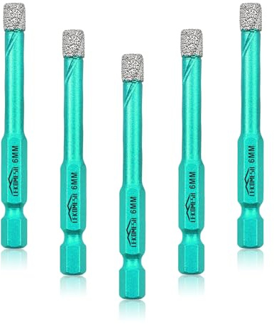 Diamantbohrkrone Fliesenbohrer Set 5pcs - 6MM - LEKOMESH Diamantbohrer,Schnellwechsel-Sechskant-Schaft Porzellanfliesen Bohrer für Keramik Marmor Granit Stein Quarz