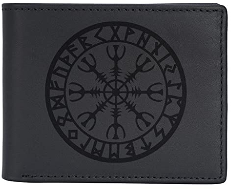 NOKTAI Schlanke Bifold-Leder Geldbörse mit Großer Kapazität für Herren, Gravierte Wikinger Rune, RFID-Blockierende Geldbörsen Geschenk für Ehemann, Papa