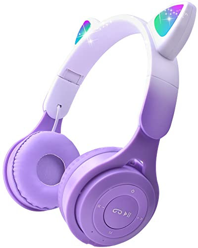 Joso Cuffie Bluetooth per Bambini, cablato/Senza-Fili Cuffie Over-Ear con microfono/illuminazione LED, Limitatore audio a 85 dB, Cuffie On-Ear pieghevoli per scuola/scrivania/PC/Kindle (viola)