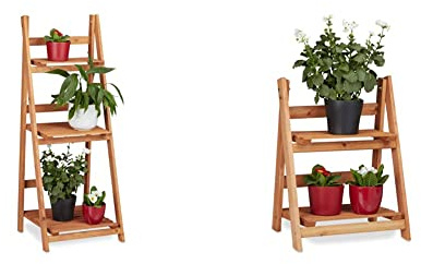 Relaxdays Blumentreppe aus Holz, Blumenständer für innen & Blumentreppe aus Holz, Blumenständer für innen, 2-stufig, Leiterregal, Klappbar, HBT: ca. 51 x 41 x 25 cm, braun