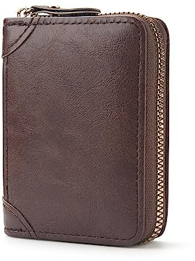 FACATH Kartenetui mit Münzfach - Kreditkartenetui aus Leder mit viel Platz für bis zu 20 Karten - Geldbörse für Damen und Herren mit RFID NFC Schutz (Braun)