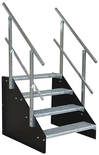 4 Stufen Standtreppe Stahltreppe freistehend Breite 100cm Höhe 84cm schwarz beidseitiges Geländer