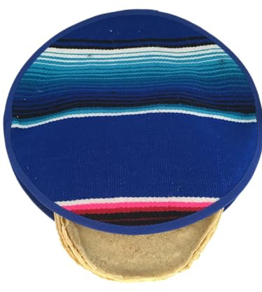 Authentic Mexican Cloth Tortilla Holder Warmer Pouch. Tortillera Mexicana Microwave Oven Safe for Corn, Flour Taco, Burrito, Quesadilla, Bread, and Roti. Tortillero Mexicano (Blue)