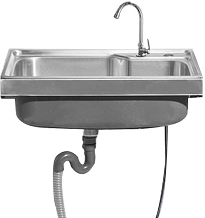 Lavello in acciaio inox lavamani lavello a muro lavello da campeggio lavello con rubinetto lavello in acciaio inox per garage, officina, lavanderia, bagno (68x44cm)
