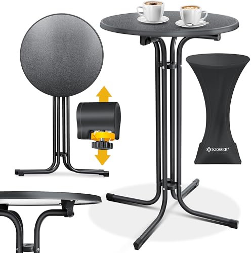 KESSER® Gastro Stehtisch klappbar Bistrotisch | Pulverbeschichtete Edelstahlplatte | höhenverstellbare Füße | Partytisch Tisch Ø 70cm | In- & Outdoor | Empfangstisch | Klapptisch inkl. Husse Schwarz