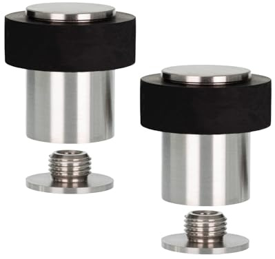 EVI Herrajes |2er SET - Türstopper Edelstahl Boden | Ø24x35mm | Gewindebasis | Schwarz Natursilikonkautschuk| inkl. Schraube + Klemmdübel | I-181