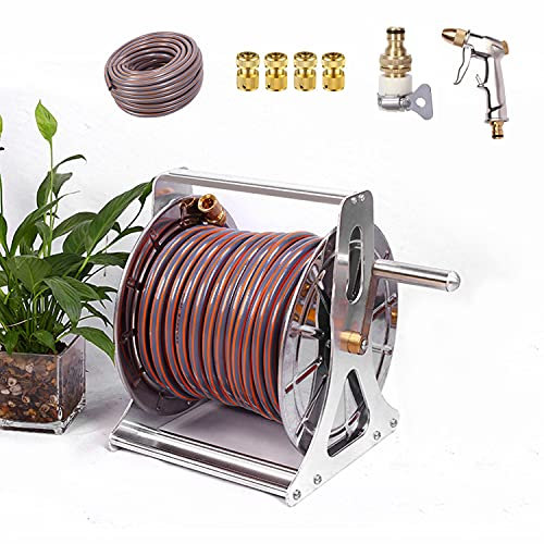 XSMYdpuk Edelstahl-Schlauchtrommel mit Trommel-Set, Wand-/Bodenmontage, Metall-Wasserschlauchtrommel, tragbare, verstärkte Gartenschlauchtrommel, Gartenschlauchtrommel zum Bewässern des Gartens, Auto