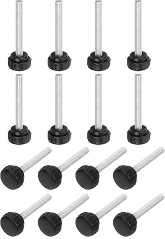 QUARKZMAN 16Pcs Vis à Pouce Moletées Rondes, M8 x 55mm en Acier au Carbone Zingué, Vis à Pouce Filetées pour Remplacement Rapide, Couleur Noire