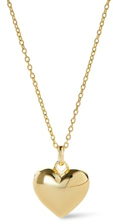 Ana Luisa Lev Puffy Heart Necklace for Women - Paperclip Chain w/ 14K Gold Plated & Silver Rhodium Plated Small Puffed Heart Pendant - Hypoallergenic, Water-Resistant, Tarnish-Free Jewelry