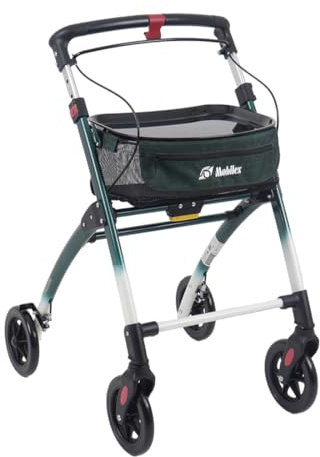 FabaCare Indoor Rollator Jaguar, schmal mit Tablett, Leichtgewicht Wohnungsrollator faltbar, Heimrollator, bis 100 kg, Grün/Weiß