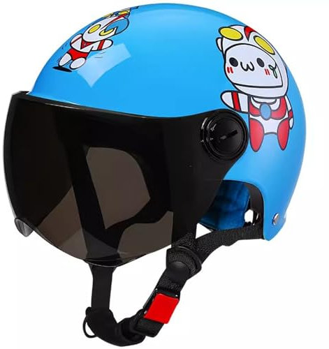 QJWMatic Personalisierter Motorrad-Halbhelm Für Jungen Und Mädchen, Leicht, Bequem, Retro-Halbhelme Für Kinder, Süßer Offener Helm Für Kinder Und Jugendliche ATV Roller C,53-57CM