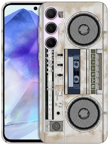 GlamCase for Samsung Galaxy A55 5G, Samsung A55 Case - Vintage Radio Cassette Recorder Printed Slim & Sleek Cute Plastic Hard Protective Designer Back Phone Case/Cover for Samsung A55 5G White