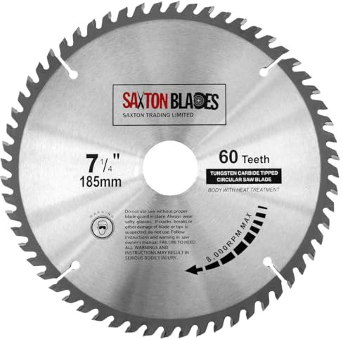 TCT18560T20B - Lama per sega circolare TCT, 185 mm x 60 denti x 20 mm foro (anello da 16 mm), compatibile con Evolution, Bosch, Makita, DeWalt, ecc