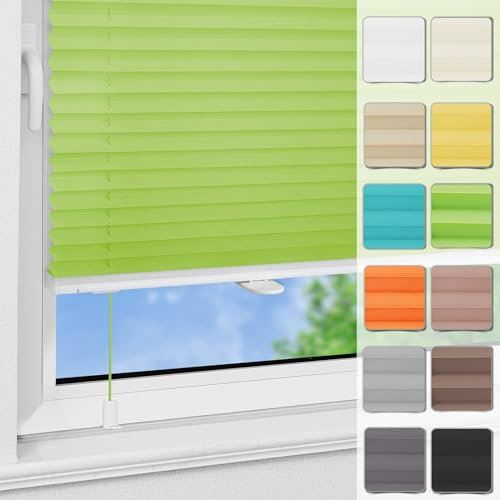 Magiea Plissee ohne Bohren Klemmfix B50 x H110cm Grün lichtundurchlässig Blickdicht Plisseerollo für Tür & Fenster Blickdicht Sichtschutz Sonnenschutz Rollo