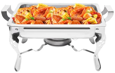 TESUGN 6L Chafing Dishes Food Warmers, Stainless Steel Rectangular Buffet Server with Lid and Fuel Container for Parties, Catering, Banquets, Events