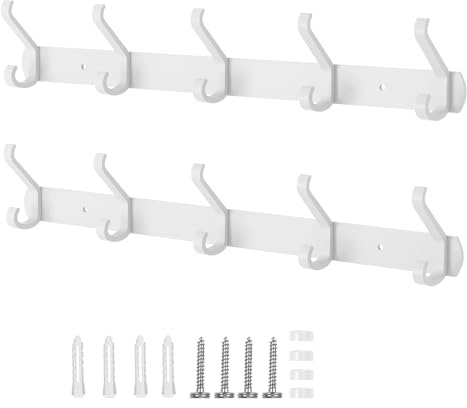 Galerie SV 2 Piezas Perchero Pared, Colgador Pared, Perchero Entrada Recibidor de Metal con 5 Colgadores, Diseño para Sombreros Chaquetas Abrigos Recibidores Entradas Dormitorios Modernos Blanco