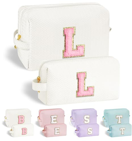 Parima Buchstaben Kosmetiktasche - Personalisierte Geschenke für Mädchen und Teenager, Reise Kosmetiktasche als Geburtstagsgeschenk für Frauen Mama, Weiß mit Buchstaben L
