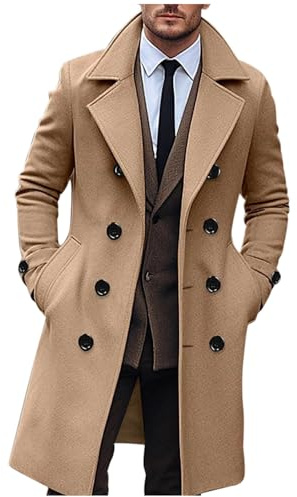 NUSGEAR Abrigo hombre invierno, Sobretodo Mezcla de Lana Botón Elegante Gabardina Negocios Oficina Color sólido Abrigo Slim fit Moda Cortavientos caliente Chaquetas parka Blazer Outwear traje 2025