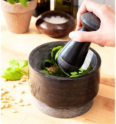 Set di mortaio e pestello in marmo tradizionale resistente per spezie aglio guacamole e cottura bellissimo pestello in marmo nero per uso domestico.