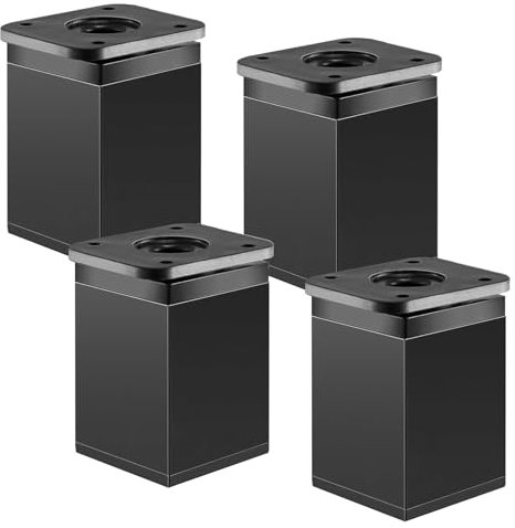 Möbelfüße Verstellbar, Schwarz Metall füße, Höhenverstellbar Möbelfüsse, Möbelbeine für Schrank, Sofa, Stuhl, Tisch, TV-Schränke, Nachttisch, Höhe: 60mm (+20mm), 4 Stück (Schwarze, 60mm-80mm)