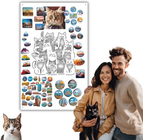 Anwicar Lavagna Magnetica - Bacheca magnetica con motivo gatto - Ideale per magneti e appunti - Lavagna scrivibile - incl. kit di montaggio - Bianco - 80x50 cm