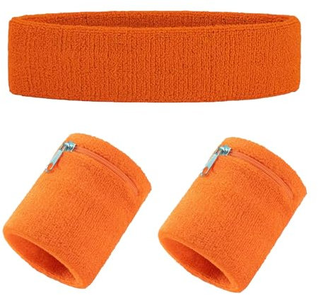 3-teiliges Set schweißbänder set, einschließlich 2 Armbänder und 1 Stirnband, Männer und Frauen schweißbänder set, orange Sport schweißbänder set.