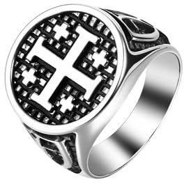 Flongo kors Jerusalem ring män: Sigillring av rostfritt stål kristna smycken, dopamulett gåva tro religion katolsk ortodox jewelry för gåva till far älskare vän män 57, 67, Rostfritt stål, Ingen