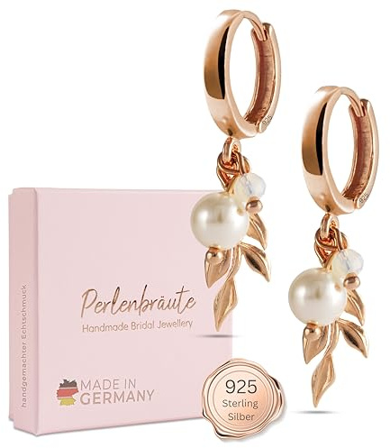 Schmuck mit Perlen Hochzeit – premium 925 Silber Schmuckset & Ohrringe Braut – hochwertiger Brautschmuck Perlen – Damen Schmuck gold Braut – Brautohrringe, Schmuckset Hochzeit Blatt