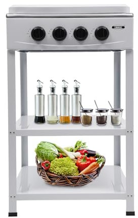 Soudesileim Cocina de Gas Independiente de 4 Fuegos Con Cubierta Extraíble, Pies Antideslizantes, Agujeros de Disipación de Calor - 49 x 49 x 79 cm, NG/LPG Para Exterior