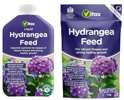 Vitax Hydrangea Plant Food Liquid 1L & Granular 1kg Flower Booster Fertiliser for Colourful Blooms | Enriched with Nutrients for Acid-Loving Plants Ideal for Pots, Borders, Beds