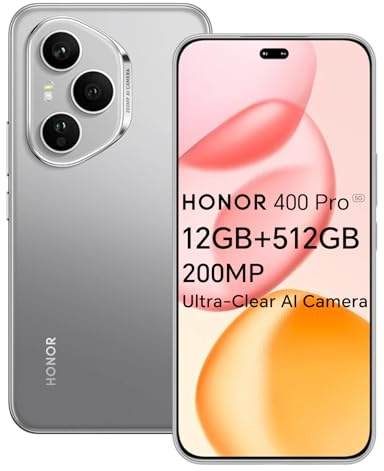 HONOR 400 Pro Smartphone 5G 512GB/12GB RAM, 200MP Ultra-Klare AI Kamera, 6,7 Zoll AMOLED Display 120Hz 5000Nits, Snapdragon 8 Gen 3, 5170mAh Akku, IP68 und IP69, Dual-SIM, NFC, Android 15, Grau