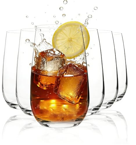 Tefrine 6 PCS Drinking Tumblers Set, 12.5 Ounce Crystal Highball Glasses, Stemless Glasses for Water, Whiskey, Juice, Wine, and Cocktails