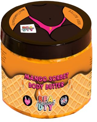 Mallows Beauty - Mango Sorbet Body Butter – Whipped Tropical Moisturiser with Shea & Cocoa Butter, Vitamin E, Smoothes & Hydrates Skin, Delicious Fresh Mango Scent