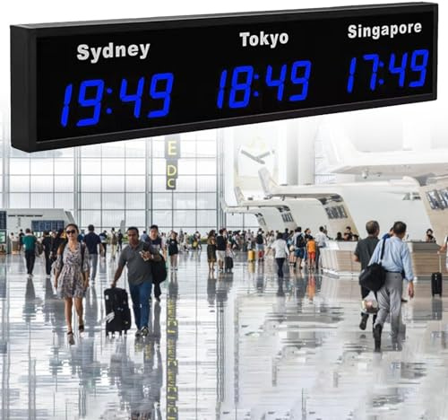 OWOHYG Grande Orologio Mondiale Digitale a LED, Orologio Mondiale con Fuso orario 3/4/5 da Parete, Città modificabile, Hotel, aziende multinazionali, Verde-5 Città, Blu, 3 Città