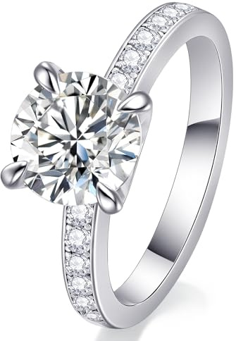 FreeKitee Moissanite Engagement Ring for Women, 2CT D Color VVS1, 925 Sterling Silver with 18K White Gold Plated, Moissanite Wedding Ring, Anniversary Promise Ring with Gift Box, Size 4.5-9