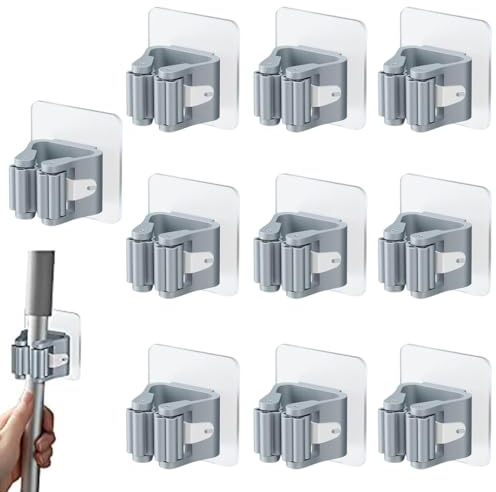 Besenhalterung Wand, 10 Stück Besenhalter Selbstklebend, KüChenorganizer Haken Ohne Bohren, GeräTehalter für Küche Zuhause Badezimmer Garage