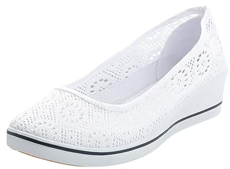 VBEDKDEB Ballerina Shoes Women's Comfortable Flat Ballet Flats Women's Summer Fashion Mesh Hollow Wedge Platform Casual Shoes Slip Small White Shoes Ballet Flats, White, 5.5 UK