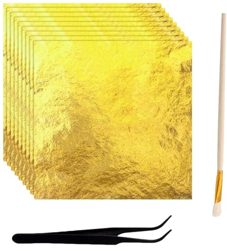 RQcMid Blattgold Essbar, Essbares Blattgold Für Torten, Wafer Paper Für Torten, Blattgold 24 Karat Echtgold, Esspapier Bedrucken, Blattgold Zum Basteln, 202er Set Mit K Gold