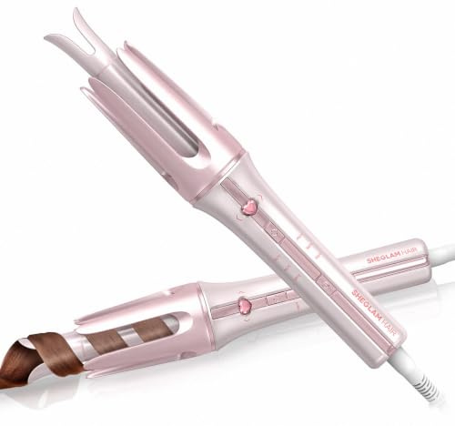 SHEGLAM Cupid's Charm One-Touch Automatisches Lockenstab Schnellaufheizend Selbstrotierender Lockenwickler 3 Stufen Temperaturwahl für Haarstyling in Rosa (19mm)