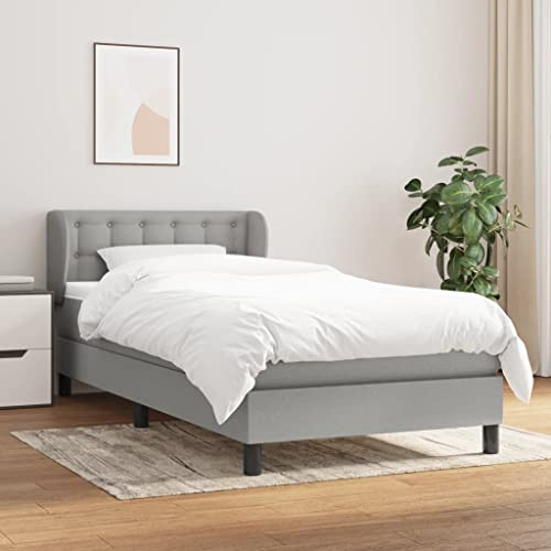 Frdhee Bettgestell Doppelbett Seniorenbett,Boxspringbett mit Matratze Hellgrau 90x190 cm Stoff,Für Erwachsene Jugendliche,Kompakte Verpackung,Einfache Montage
